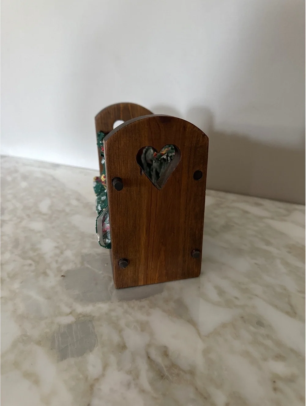 Vintage Wood Napkin Holder with Fabric Lining